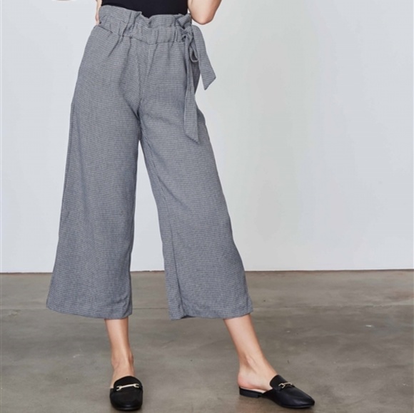 WINDSOR CROPPED TIE HIGH WAIST BLACK & WHITE PANTS - Picture 6 of 8